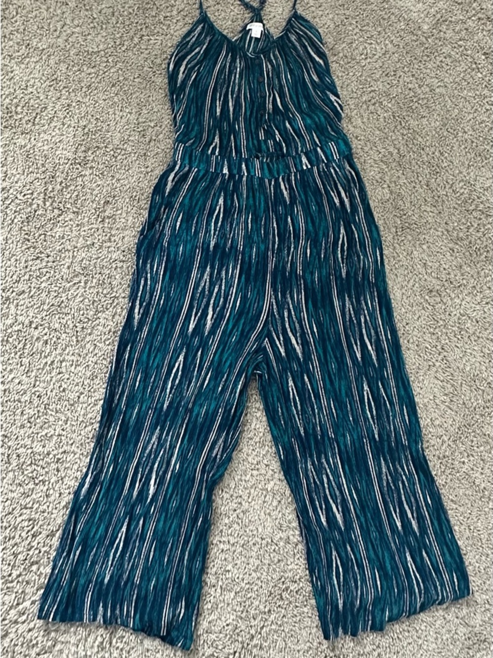 Xhilaration Teal Striped Cropped Wide-Leg Jumpsuit - Picture 2 of 6